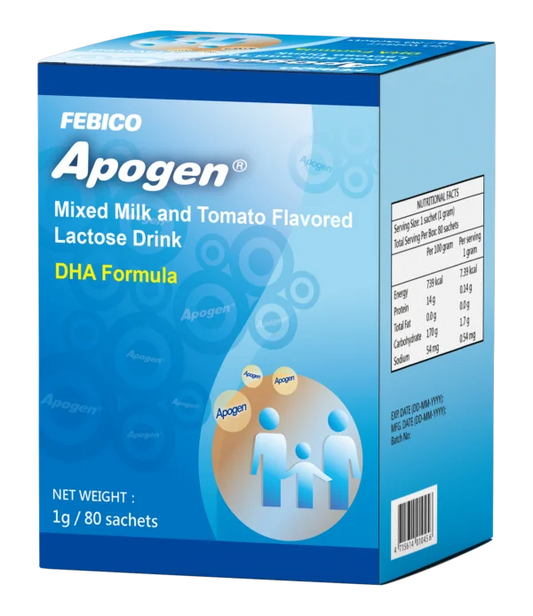 Febico Apogen Mixed MIlk and Tomato Flavoured Lactose Drink 1gx80's